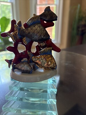 HEREND HUNGARY,CORAL With School Of Fish ,FISHNET FIGURINE, Rare