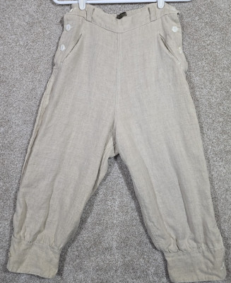 Vtg Linen Harem Pants Short Pockets Beige Maiden America Denver Garment Women XS