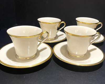 Lenox ''Eternal'' Dimension Collection Cups & Saucers Set of 4 24K Gold Trim USA