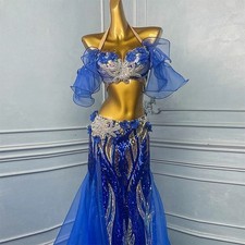 Belly Dance Costume Set Bra rhinestone Split Long Skirt 2pcs Women Costumes