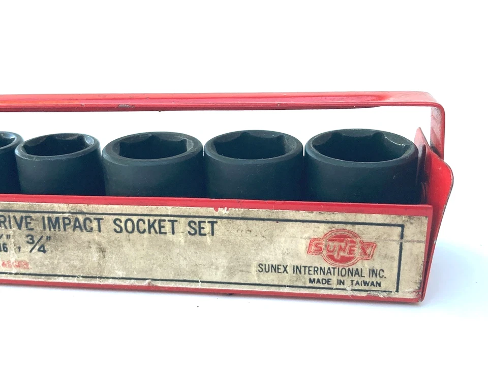 VINTAGE Sunex 8 piece fractional 3/8" drive impact socket set metal carrier 3650 - Image 3 of 4