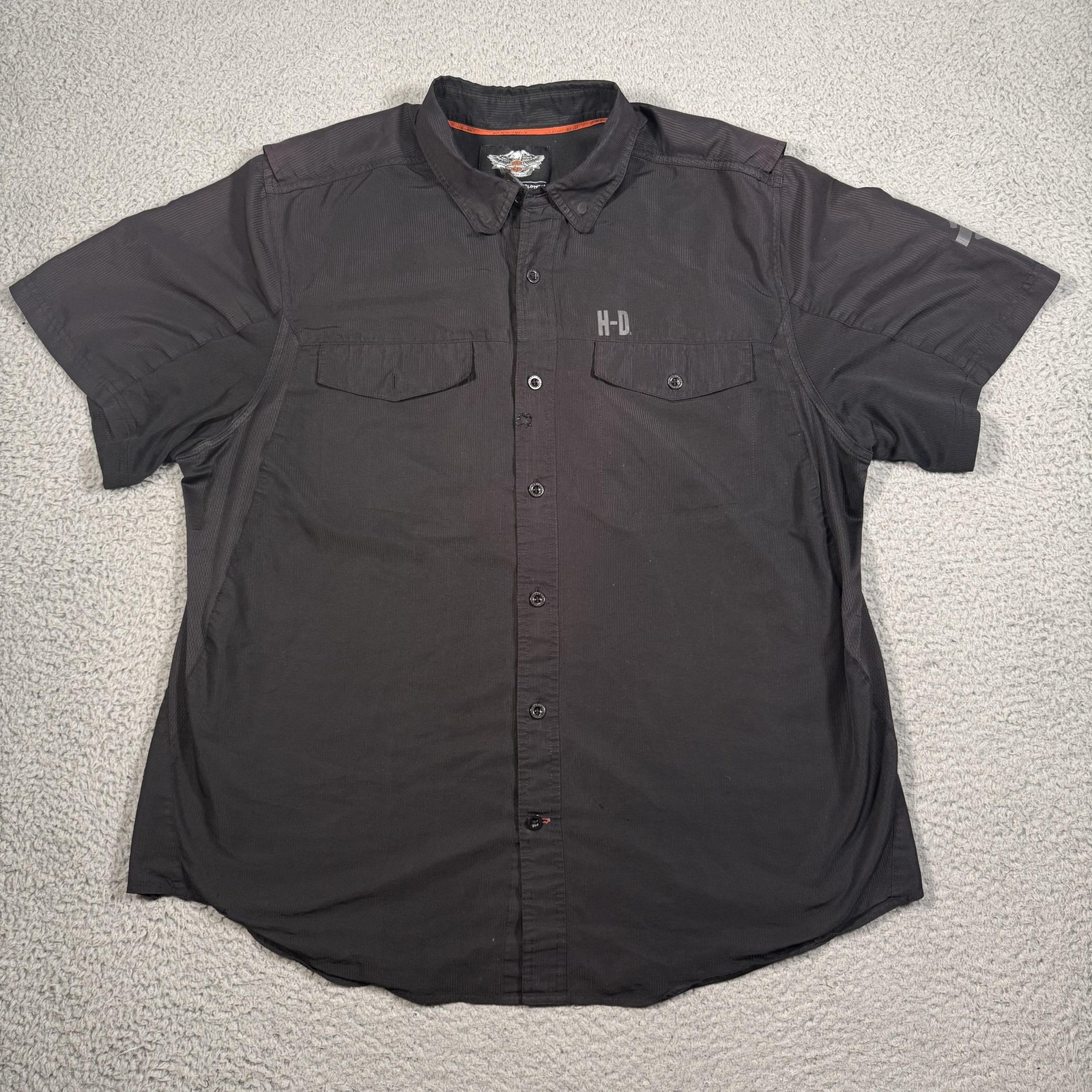 Harley-Davidson Shirt Mens 2XL Black Short Sleeve Button Up Graphic Biker FLAW