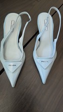 Prada Leather Brushed Slingback Pumps In Light Blue Size 38