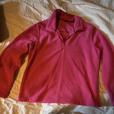 Pink Fleece 1/2 Zip Pullover Sweater, Long Sleeve, Collared, Teens Size L