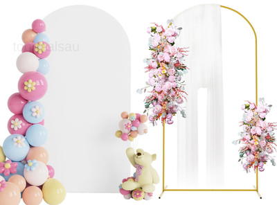 7.2ft Metal Arch Stand with Cover White Spandex x 4ft