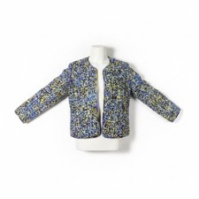 Chicos Design Womens Blue Yellow Multicolor 100 Silk Open Front Jacket Size 2