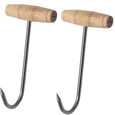 2PCS 7.5 Inch T Shaped Boning Hooks with Wooden Handle for Butchering