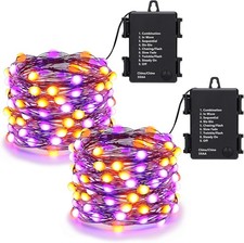 Orange Purple Halloween Lights, 2 Pack 16.4ft 50 LED Fairy Lights