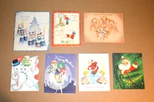 7 Vintage 1940's & 1950's Used Christmas Cards Hallmark Norcross Snowman Santa