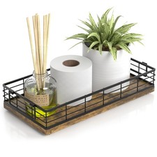 Basket, 13 Inch Farmhouse Bathroom Basket MDF and Iron Tray Top of Storage To...