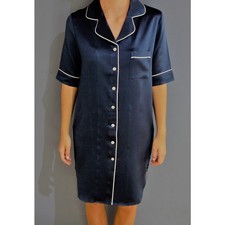 Silk Magnolia Silk Nightshirt Piped In Ivory L Navy