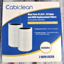 2 Pack Cabiclean Blueair Blue Pure 411, 411+, 411 Auto and Mini Air HEPA Filters