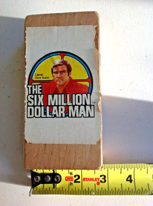 Vintage The Six Million Dollar Man on Wood Block Cereal Sticker 70's Rare Fun