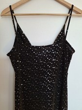 Black Dress Rhinestones Gold And Silver Boohoo UK 16 Cruise Party Strappy