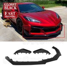 For Corvette C8 Z06 E-Ray 23-26 Black Front Lip Splitter Replacement W/ Canards