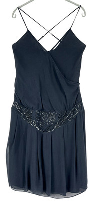 Ted Baker Damen Seidenkleid 100% Seide Midi Schwarz V-Ausschnitt Größe M