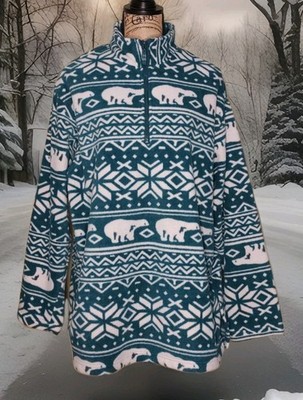 Vintage Lavon Women's XL 1/2 Zip Fleece Jacket Green & White Polar Bear Arctic