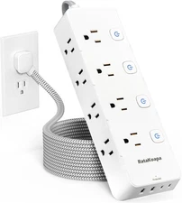 10 Ft Surge Protector Power Strip - 8 Widely AC Outlet 4 Strip-White 