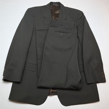 Vtg Y2K 2000s Boxy 44L 34x32 Olive Green Brown 100 Wool Mens Jacket Pants Suit