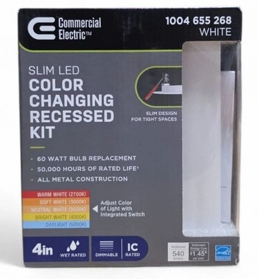 Commercial Electric 4'' LED Canless Recessed Light Square White Ultra Slim CCT