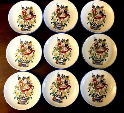 Lot of 9 Reutter Porcelain Decorative Plates Bavaria W. Germany 3.75''