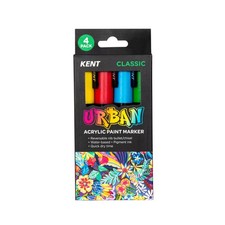 Kent Urban Acrylic Paint Markers Classic 4pk   Yellow, Red, Blue, Green, 6mm