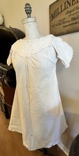 2512 Antique 1910s Heavy Cotton Night Shirt Gown Ayrshire Embroidery Girl Teen