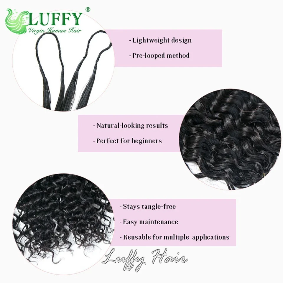 Pre Looped Crochet Human Hair Curly Crochet Hair Feather Human Hair Extensions - Image 4 of 4