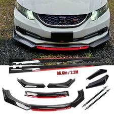 Front Bumper Lip Spoiler Splitter Body Kit Glossy Black +Red For  Honda Civic Si