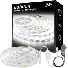 dalattin White LED Strip Lights, 20ft Dimmable Super Bright 20FT, 6500K 