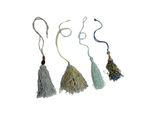 Lot of 4 Handmade Tassels by Mary Rash Blue Green Beige Wood Beaded Decor