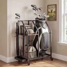 Golf Storage Organizer for Garage, Golf Bag Storage Rack with Wheels, Mobile ...