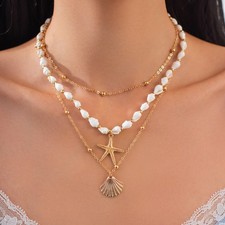 Ocean-Inspired Starfish Pendant Necklace with Layered Golden Chain