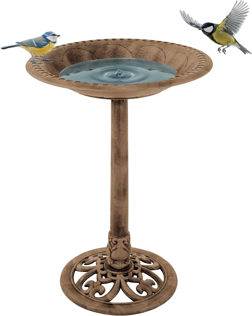 Vasca Per Uccelli Da Esterno In Metallo Con Catene, Fiorata, 27x7x63 Cm – Mangiatoia E Decorazione Da Giardino
