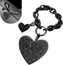 Heart Shaped Keychain with Sparkly Rhinestones, Cute Bling Access Color: Black