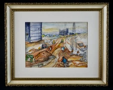 Vintage Original Impressionist Watercolor "Construction Site" By Waldo Peirce
