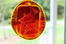 Vintage Mid Century Modern Blenko Sun Catcher Cardinal Ornament Round 4”