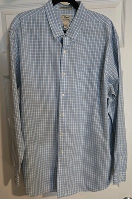 LL Bean Wrinkle Resistant Button Down Shirt Mens XL Blue Check Cotton Classic