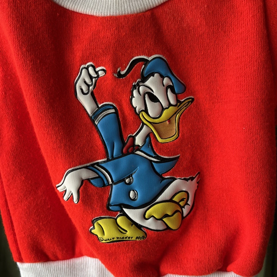 Винтажный свитшот 60-е 70-е Disney Donald Duck ярко-красный Disneyland - размер 12 M - Изображение 2 из 4