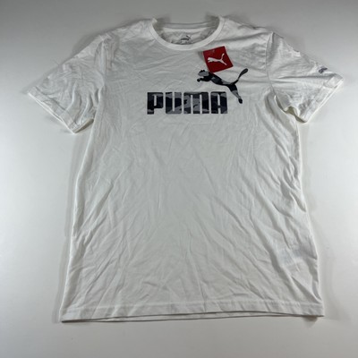 Puma Mens Graphic T-Shirt White Gray Cameo ESS Logo Crew Neck 100% Cotton Tee M