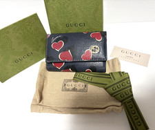 Gucci Keyring Key Case Leather GG Logo Heart Used Navy with Box and Accessories