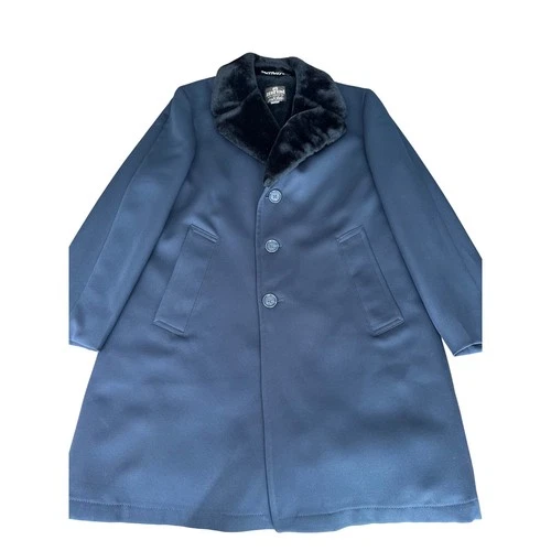 Vintage Zero King Lord & Taylor Navy Blue Faux Fur Collar Lining Overcoat 40 - product listing photo