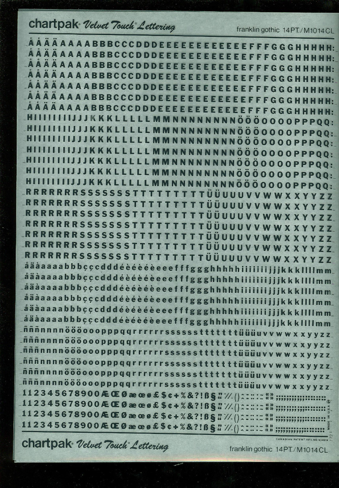 c. Chartpak Velvet Touch Lettering 1 Sheet Wide Variety Choice Use Drop