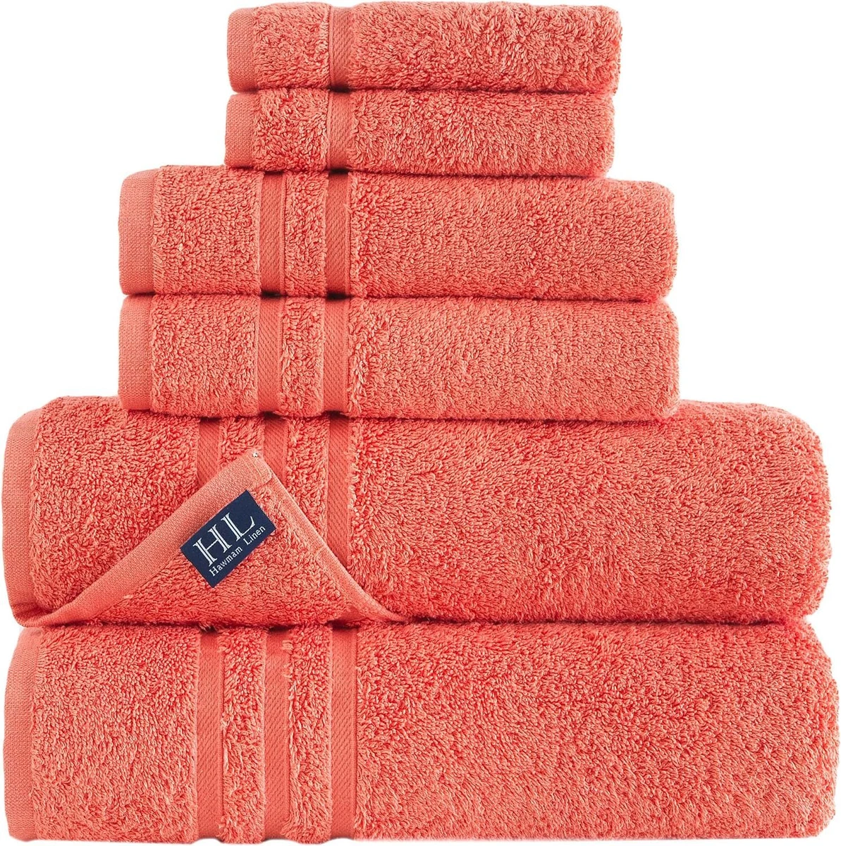 Hammam Linen Coral Orange Bath Towels Set 6 Piece Original Turkish