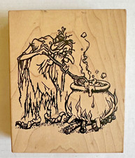 EUC Rubber Stamp Visual Image Printery Ugly Witch with Cauldron Halloween