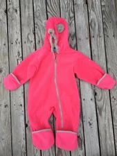 Columbia Bunting Pink Gray Fleece Bear Ears Snowsuit Size 12 Months Baby Toddler