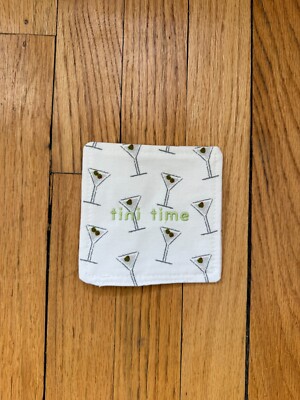 Embroidered Cocktail Coaster Napkins Martini Tini Time Cocktail Print Set of 4
