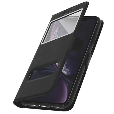Apple iPhone XR Flip Cover mit Doppelfenster & Standfunktion   Schwarz