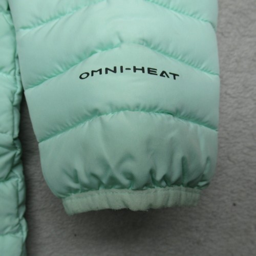 Columbia Jacket Youth Medium Lime Green Hooded Full Zip Omni Heat Quilted Puffer - Picture 9 of 16