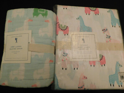 NEW Pottery Barn Kids TWIN Libby Llama Sheet Set and Quilted Euro